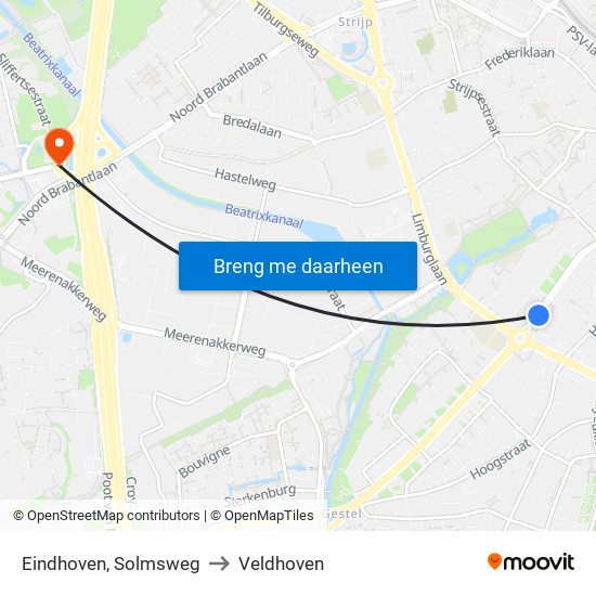 Eindhoven, Solmsweg to Veldhoven map
