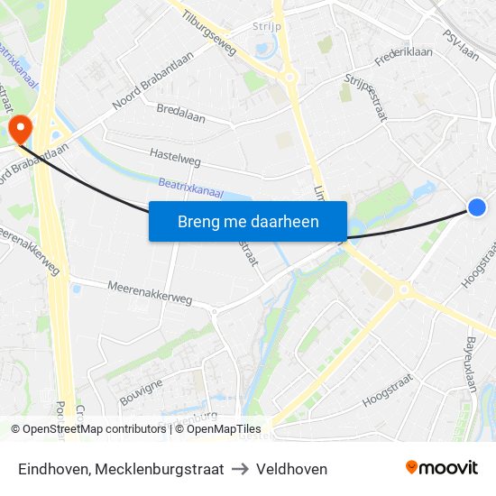 Eindhoven, Mecklenburgstraat to Veldhoven map