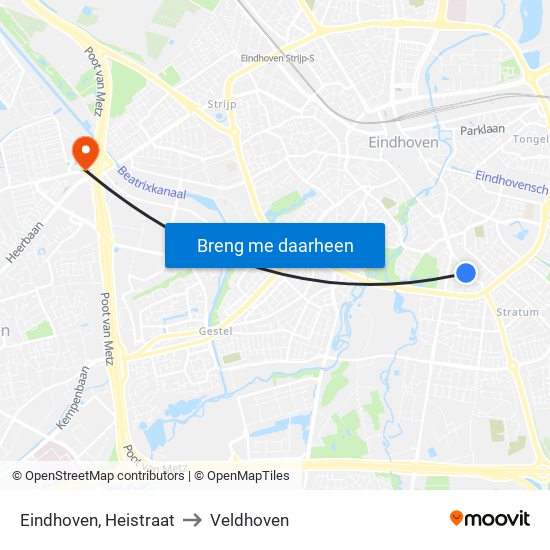 Eindhoven, Heistraat to Veldhoven map