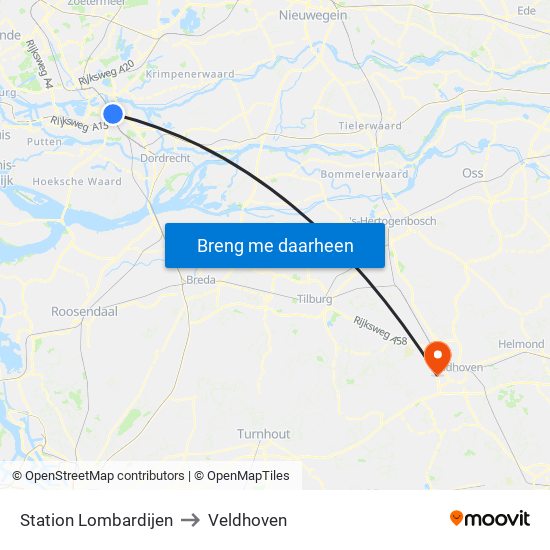 Station Lombardijen to Veldhoven map