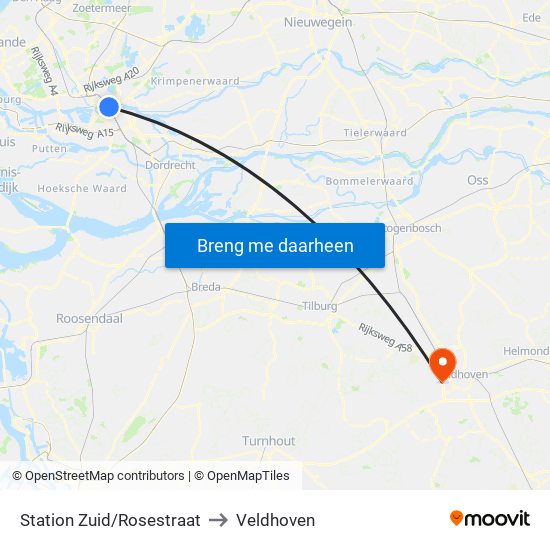 Station Zuid/Rosestraat to Veldhoven map