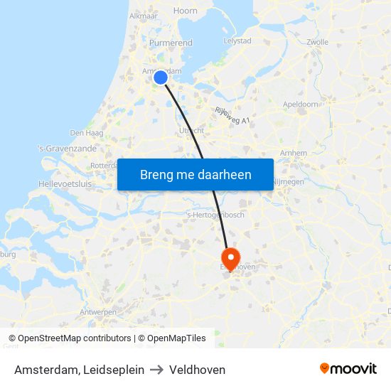 Amsterdam, Leidseplein to Veldhoven map