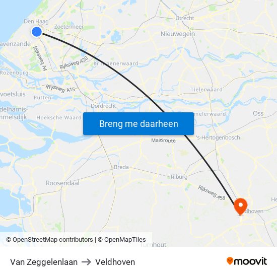 Van Zeggelenlaan to Veldhoven map