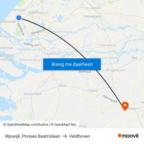 Rijswijk, Prinses Beatrixlaan to Veldhoven map