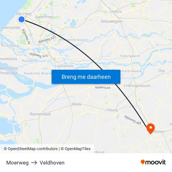 Moerweg to Veldhoven map