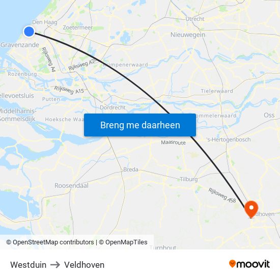 Westduin to Veldhoven map