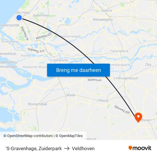'S-Gravenhage, Zuiderpark to Veldhoven map