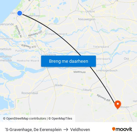 'S-Gravenhage, De Eerensplein to Veldhoven map