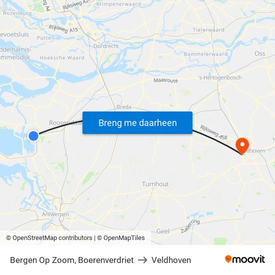 Bergen Op Zoom, Boerenverdriet to Veldhoven map