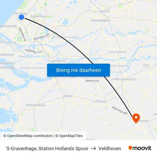 'S-Gravenhage, Station Hollands Spoor to Veldhoven map