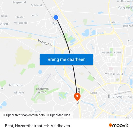 Best, Nazarethstraat to Veldhoven map