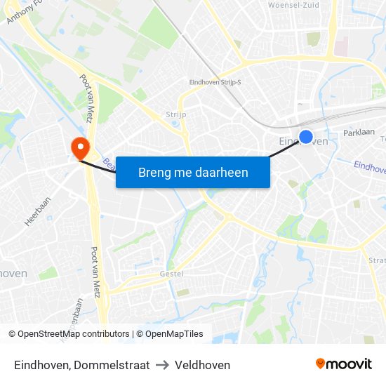 Eindhoven, Dommelstraat to Veldhoven map