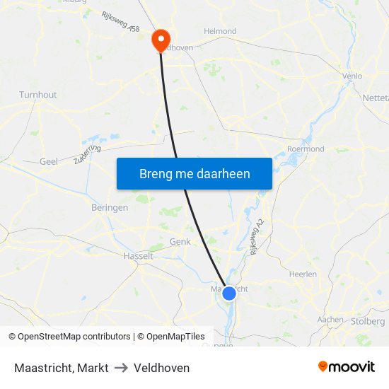 Maastricht, Markt to Veldhoven map