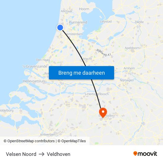 Velsen Noord to Veldhoven map