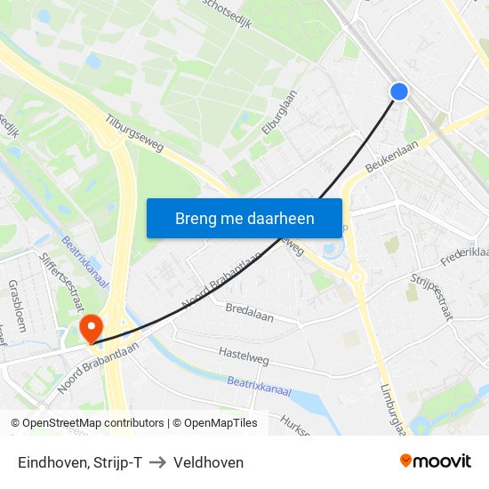 Eindhoven, Strijp-T to Veldhoven map