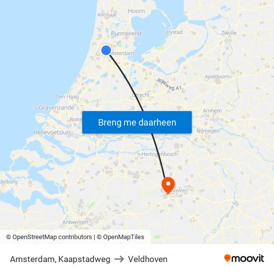 Amsterdam, Kaapstadweg to Veldhoven map