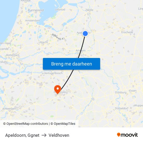 Apeldoorn, Ggnet to Veldhoven map