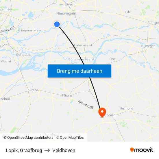 Lopik, Graafbrug to Veldhoven map
