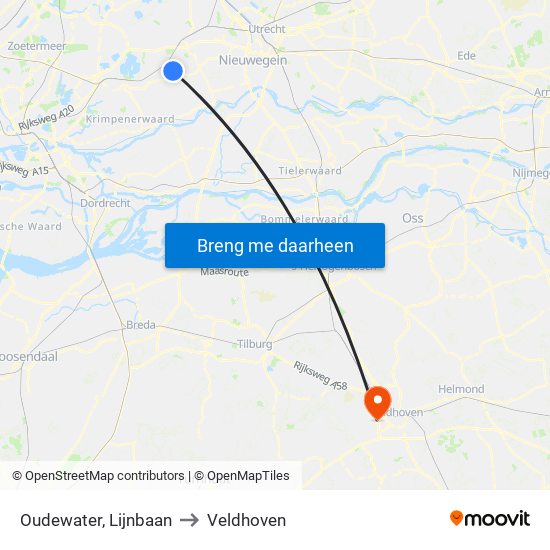 Oudewater, Lijnbaan to Veldhoven map