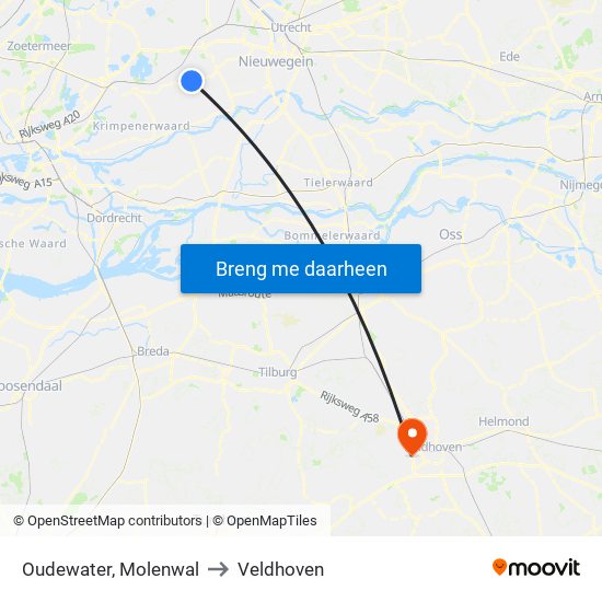 Oudewater, Molenwal to Veldhoven map