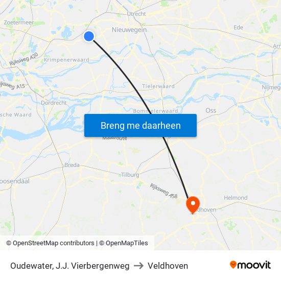 Oudewater, J.J. Vierbergenweg to Veldhoven map
