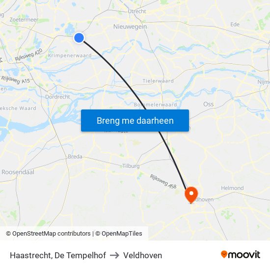 Haastrecht, De Tempelhof to Veldhoven map