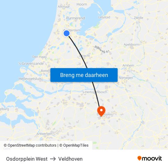 Osdorpplein West to Veldhoven map