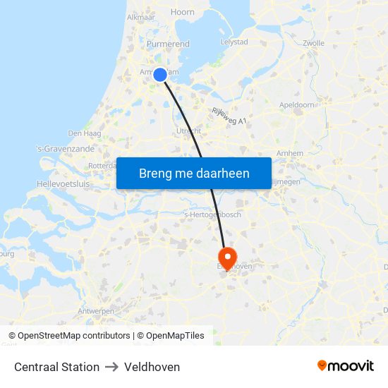 Centraal Station to Veldhoven map