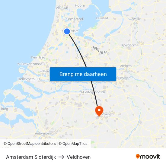 Amsterdam Sloterdijk to Veldhoven map