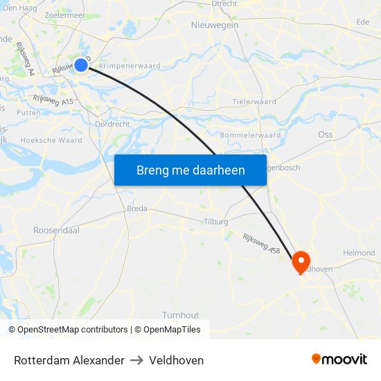 Rotterdam Alexander to Veldhoven map