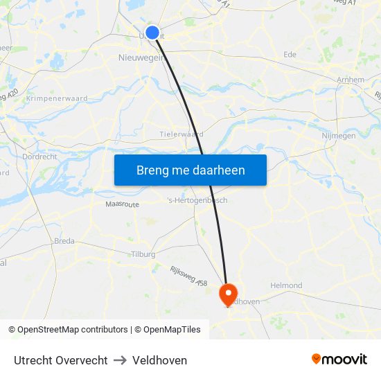 Utrecht Overvecht to Veldhoven map