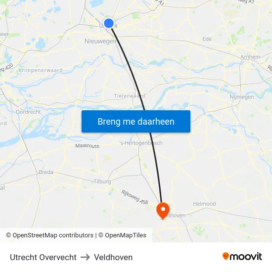 Utrecht Overvecht to Veldhoven map
