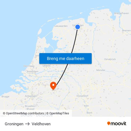 Groningen to Veldhoven map