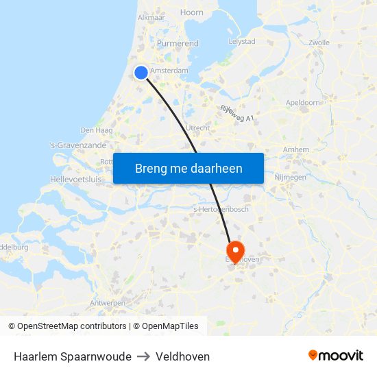 Haarlem Spaarnwoude to Veldhoven map
