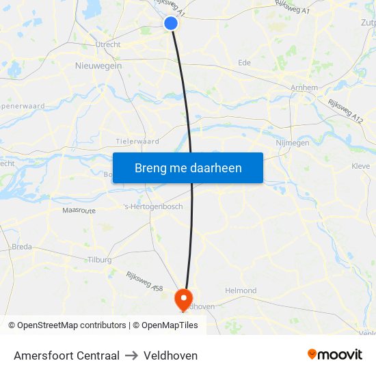 Amersfoort Centraal to Veldhoven map