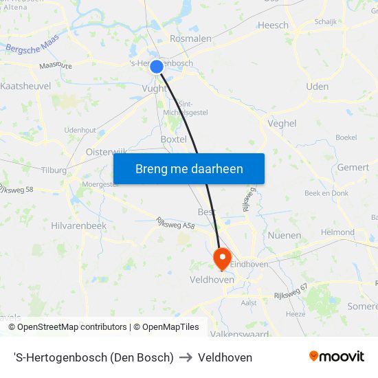 'S-Hertogenbosch (Den Bosch) to Veldhoven map