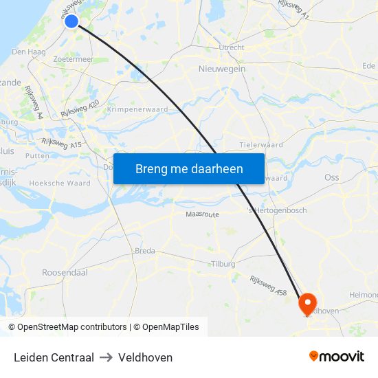 Leiden Centraal to Veldhoven map