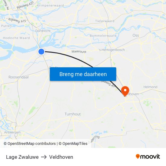 Lage Zwaluwe to Veldhoven map