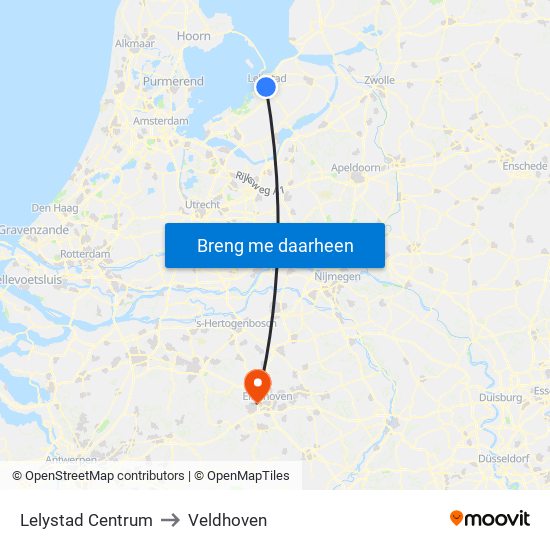 Lelystad Centrum to Veldhoven map