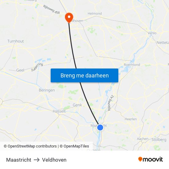 Maastricht to Veldhoven map