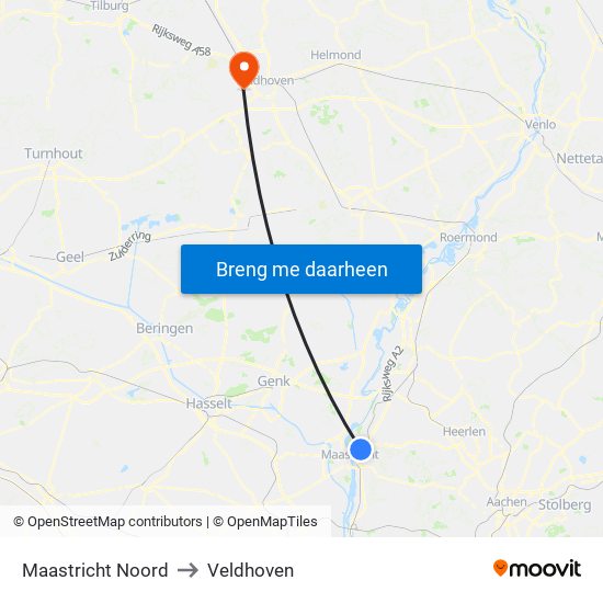 Maastricht Noord to Veldhoven map