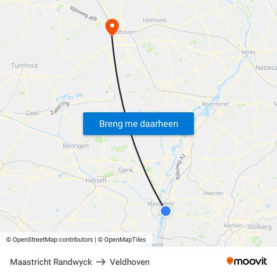 Maastricht Randwyck to Veldhoven map