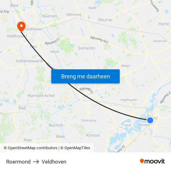 Roermond to Veldhoven map
