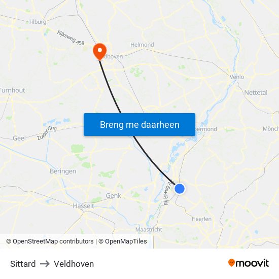 Sittard to Veldhoven map