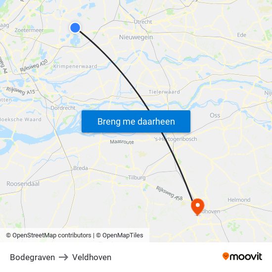 Bodegraven to Veldhoven map