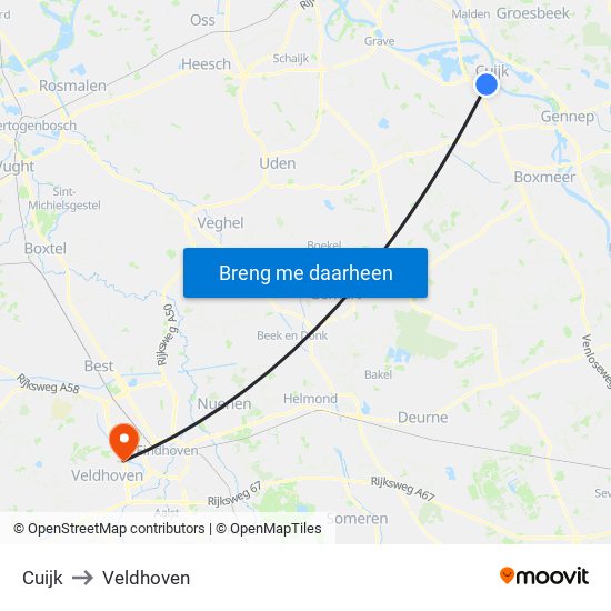 Cuijk to Veldhoven map