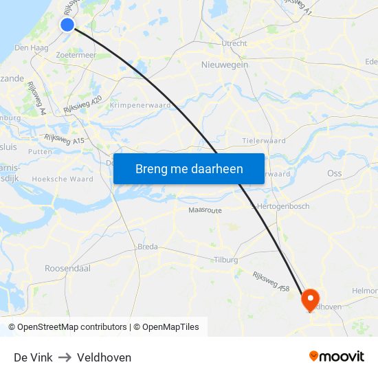 De Vink to Veldhoven map