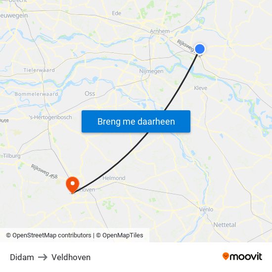 Didam to Veldhoven map