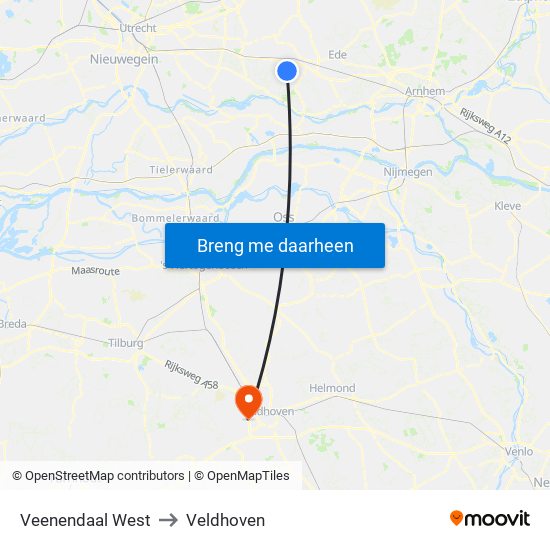 Veenendaal West to Veldhoven map