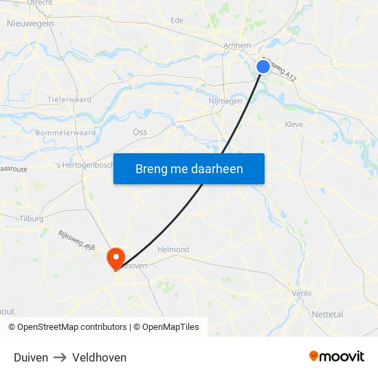 Duiven to Veldhoven map
